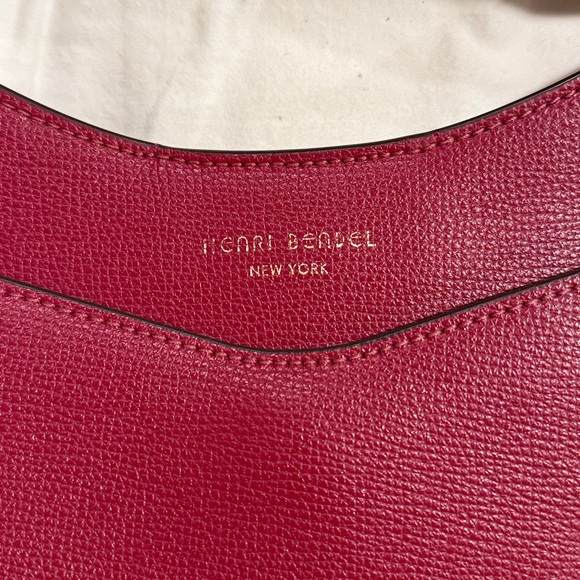 HENRI BENDEL W57TH Large Hobo Striped Guitar Strap Crossbody in Burgundy - Picture 4 of 11